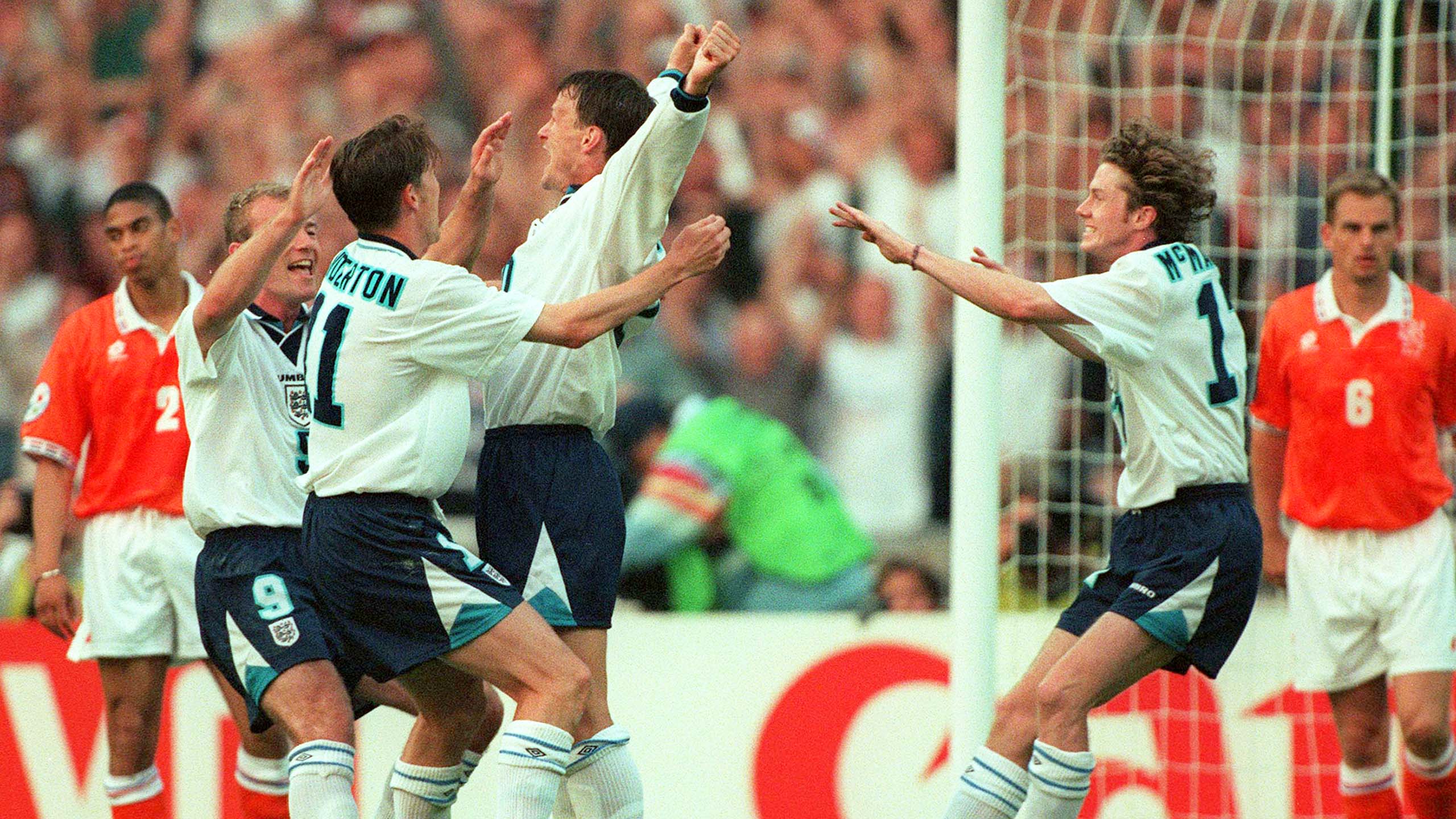 Darren first on the scene with Shearer and McManaman after Teddy heads home for 2-0 against Holland in Euro 96...