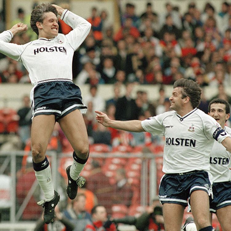Mabbsy celebrates with Gary Lineker after the striker made it 2-0 against Arsenal at Wembley...