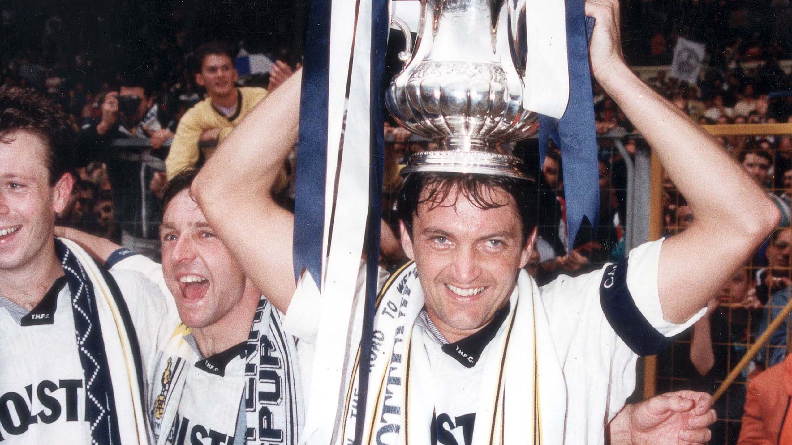 'Howellsy', 'Ollie' and 'Mabbsy' with the trophy after our FA Cup triumph in May, 1991...