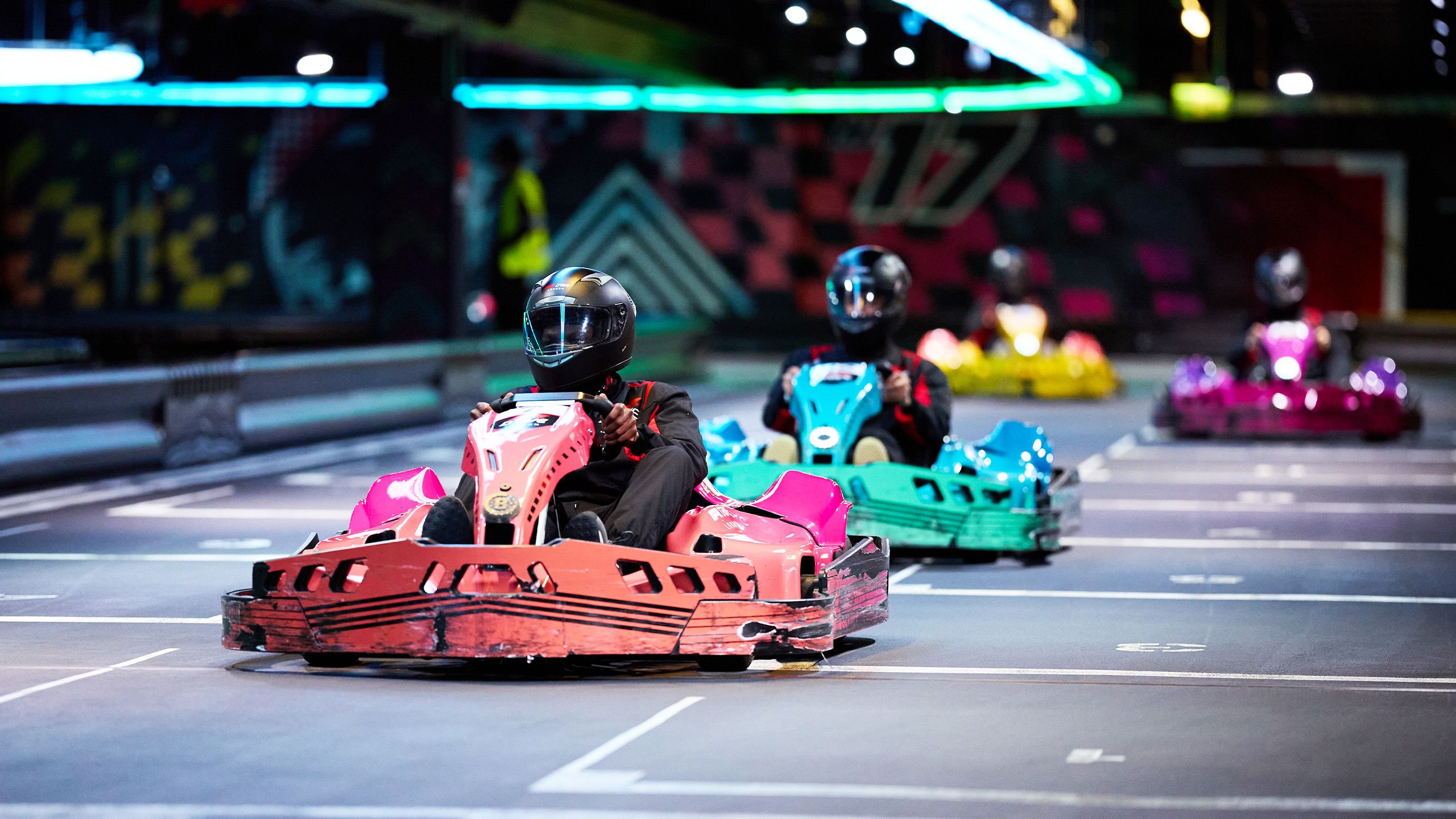 Karts on track during qualifying.
