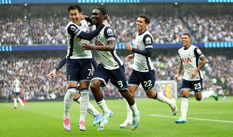 Yves Bissouma celebrates his goal against Everton last weekend...