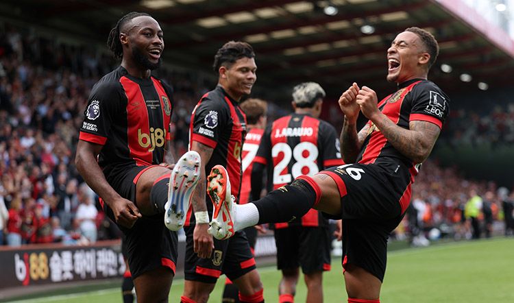 Bournemouth's Marcus Tavernier and Antoine Semenyo celebrate Tavernier's goal against Newcastle last weekend...