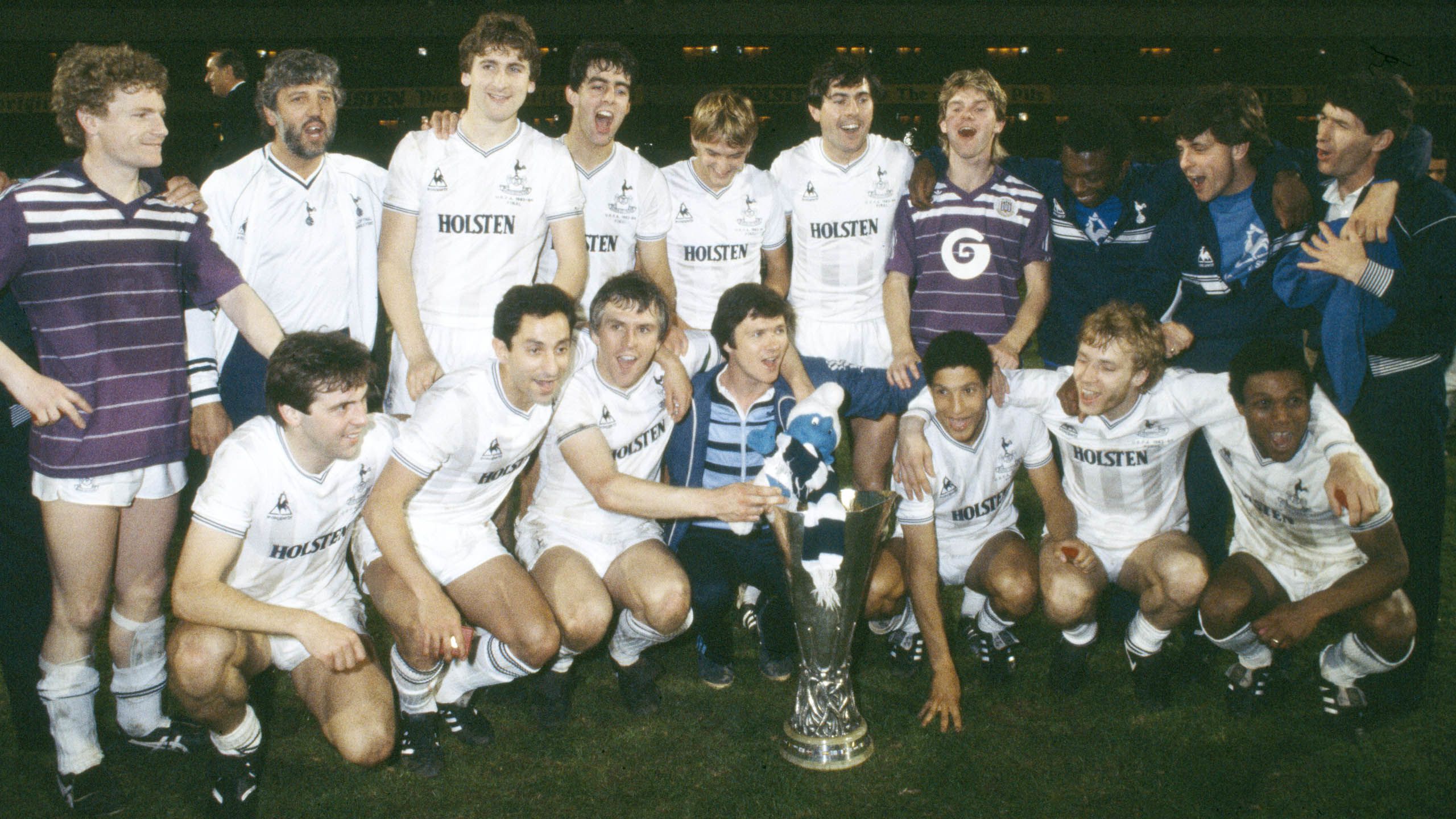 Steve and the players with the UEFA Cup after our 1984 triumph against Anderlecht at the Lane...