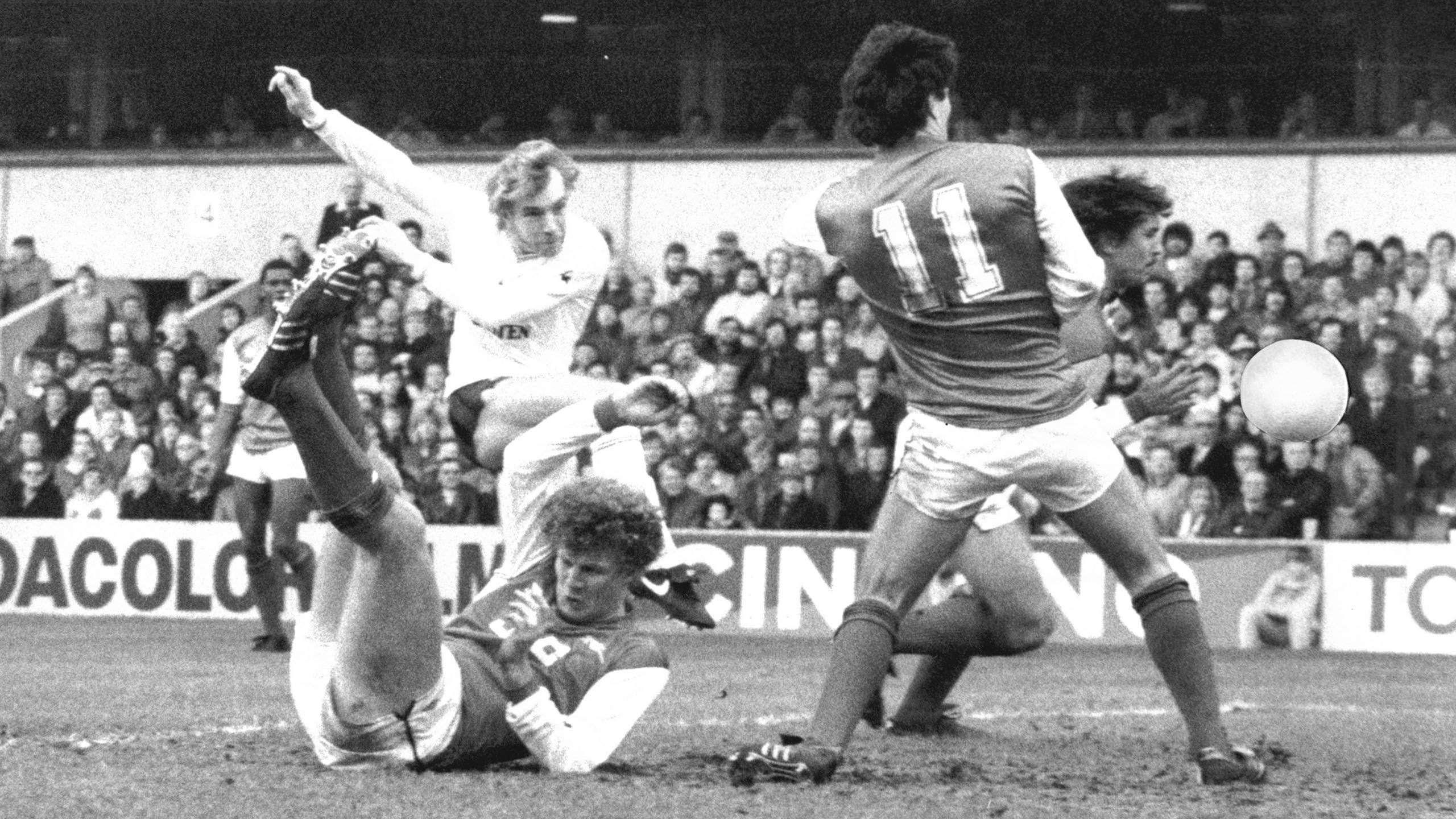 Steve hammers home against Arsenal in 1983...